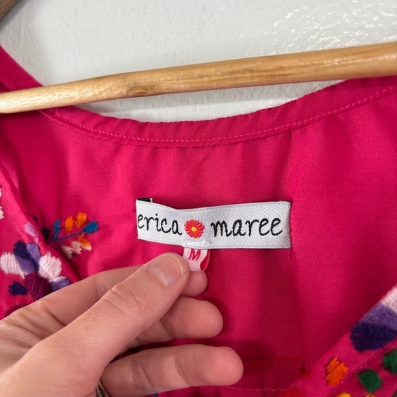 Erica Maree Boho Hot Pink Multicolor Embroidered Floral Mini Dress Size M - Picture 4 of 9